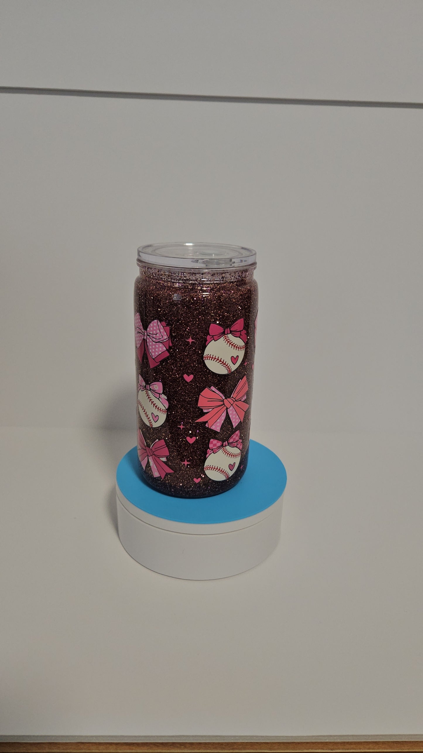 Baseballs and Bows 16oz Acrylic Snow Globe Tumbler