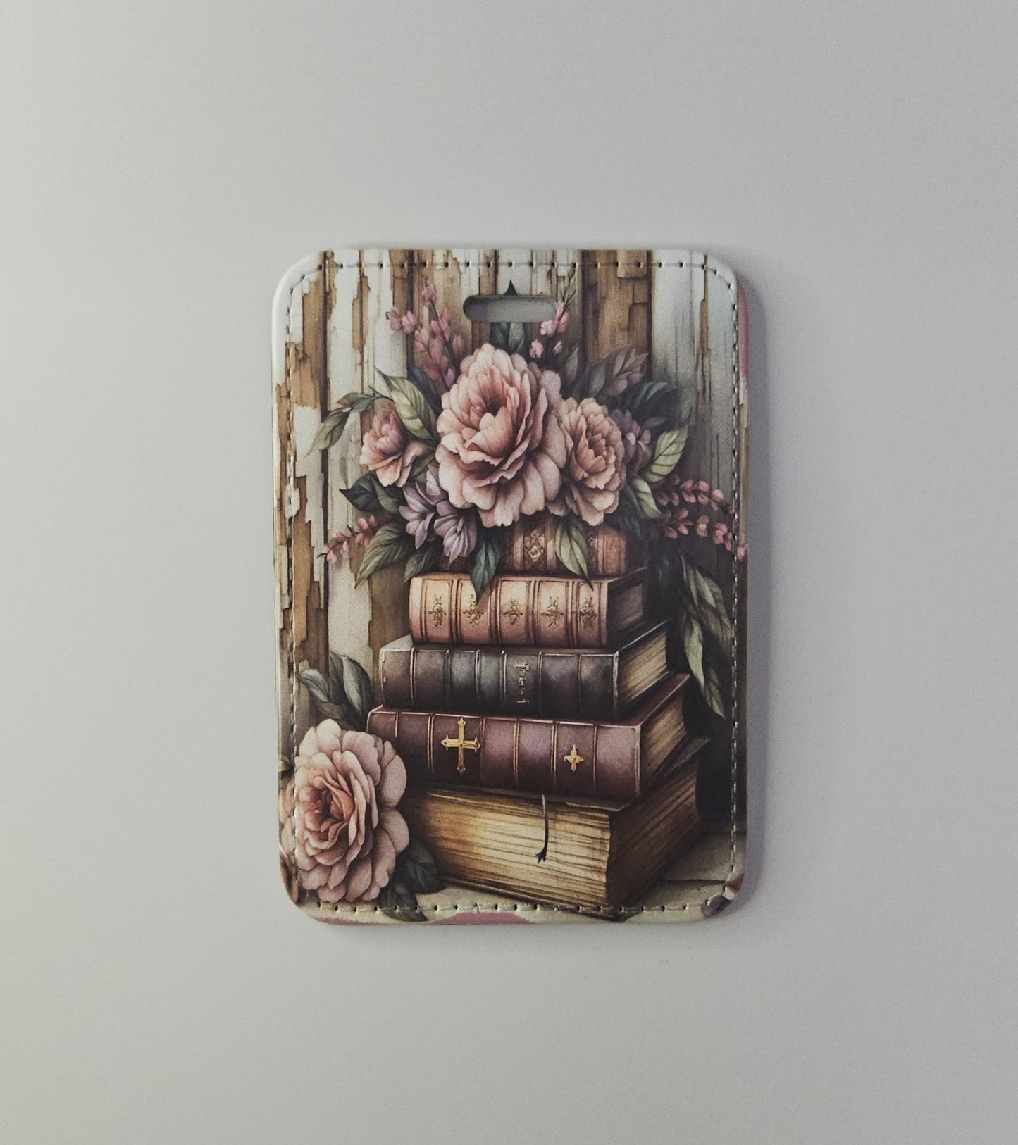 Vintage Floral Book Stack Luggage Tag