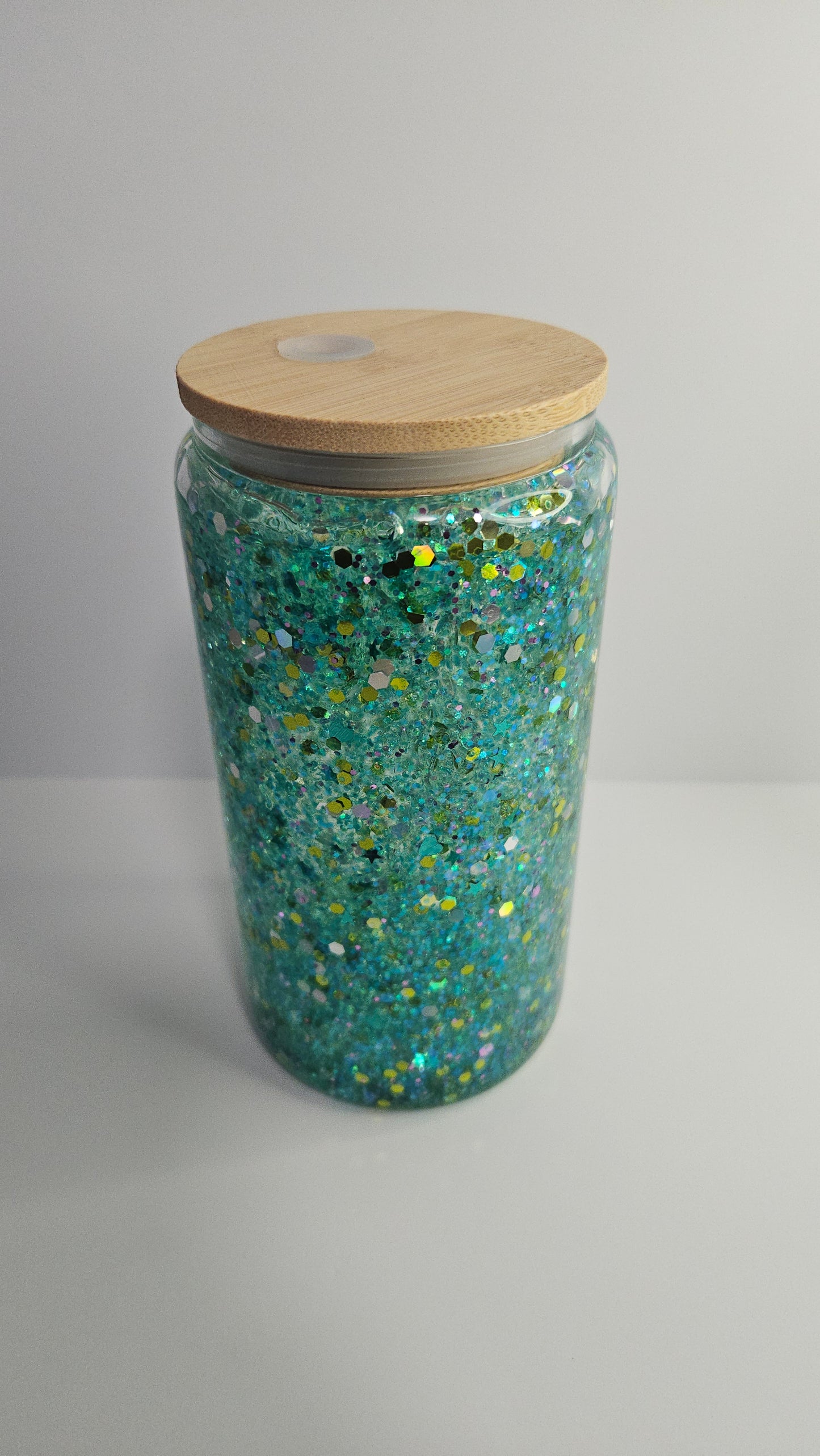 Glass Green Glitter Snow Globe Tumbler