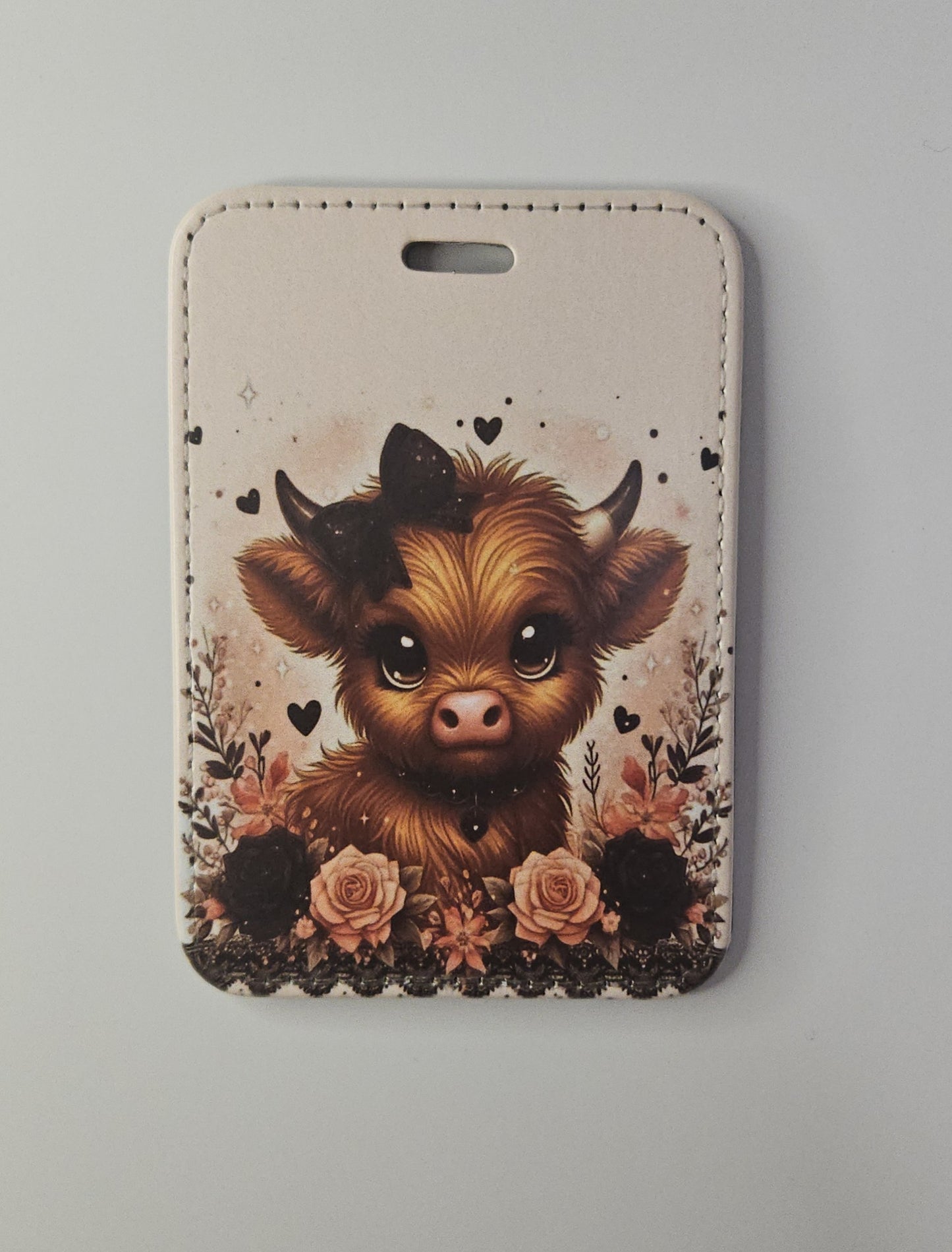 Cow with Pink and black flowers Luggage Tag