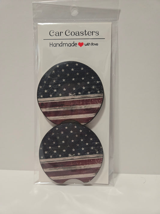 American Flag Car Coasters (1 Pair)