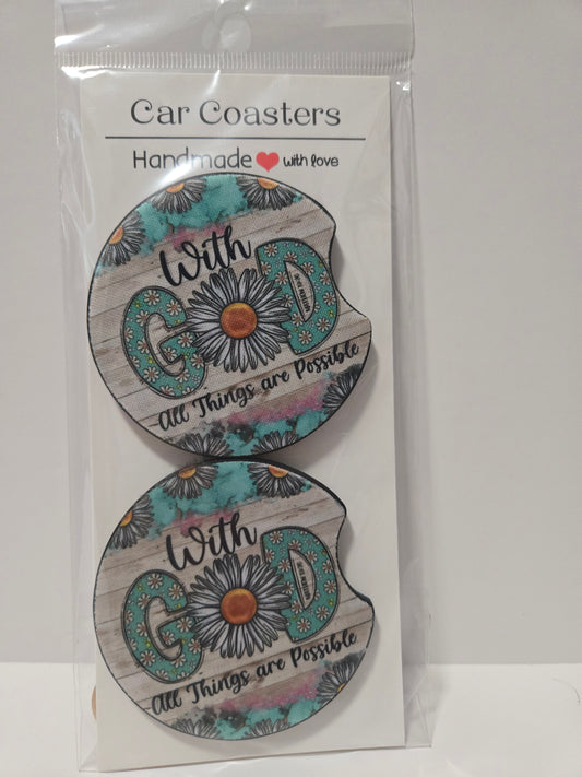 With God Car Coasters (1 Pair)
